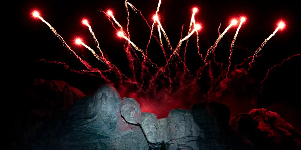 Independence Day fireworks above Mt. Rushmore