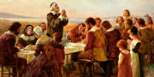 pilgrims celebrating the first Thanksgiving